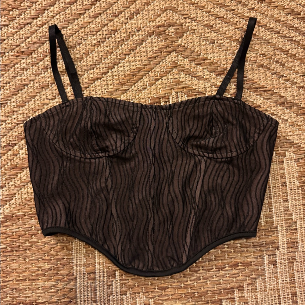 Black Sheer Corset Top with Wavy Pattern